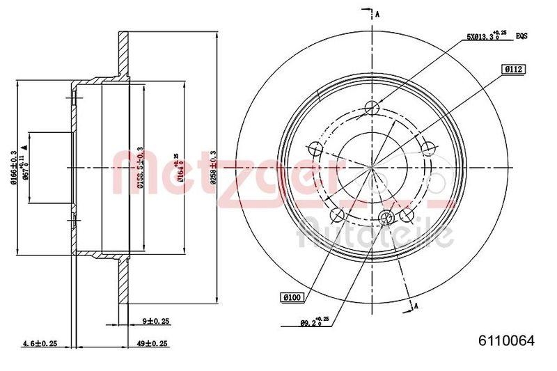 METZGER 6110064 Bremsscheibe Lack/Ks/Ms für MB HA