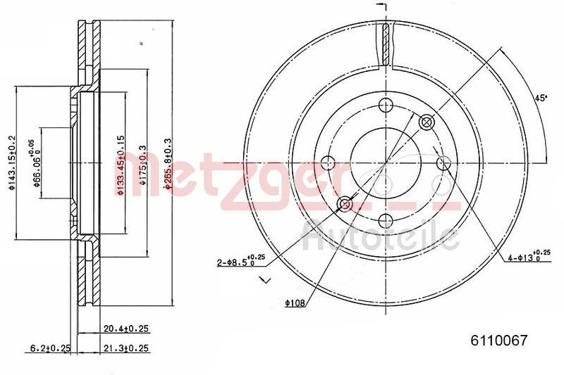 METZGER 6110067 Bremsscheibe Lack/Ks/Ms für CITROEN/PEUGEOT VA