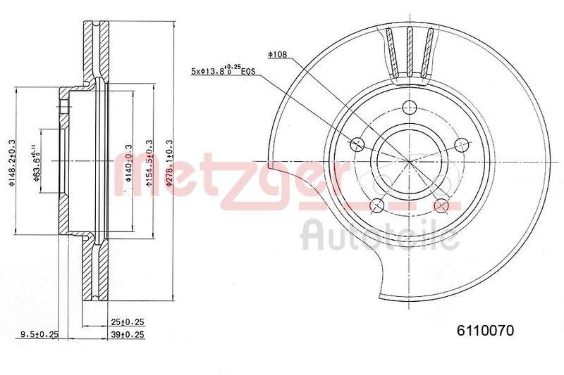 METZGER 6110070 Bremsscheibe Lack/Ks/Hc für FORD/VOLVO VA