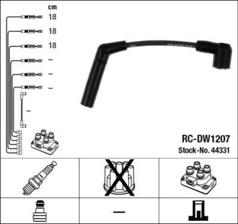 NGK 44331 Zündleitungssatz RC-DW1207 |Zündkabel