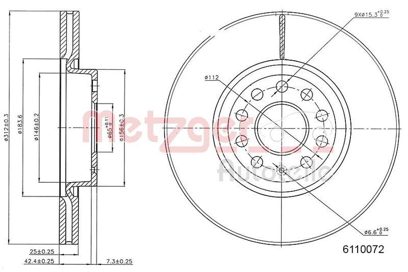 METZGER 6110072 Bremsscheibe Lack/Ks für AUDI VA