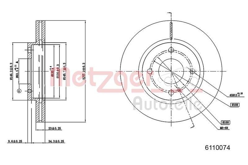 METZGER 6110074 Bremsscheibe Lack/Ks für FORD VA