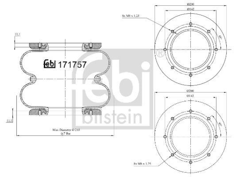 FEBI BILSTEIN 171757 Luftfederbalg für Bergische Achsen