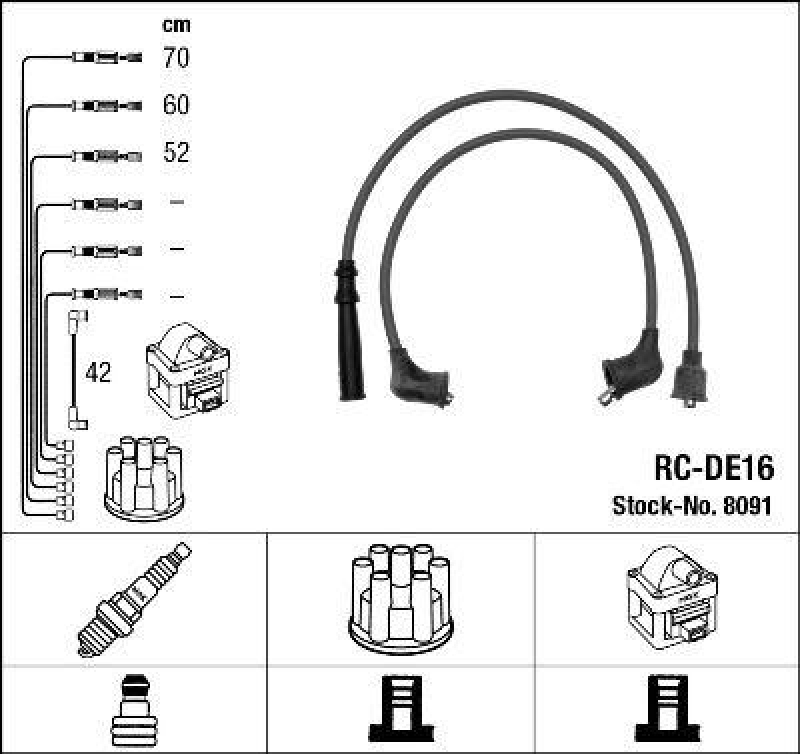 NGK 8091 Zündleitungssatz RC-DE16 |Zündkabel