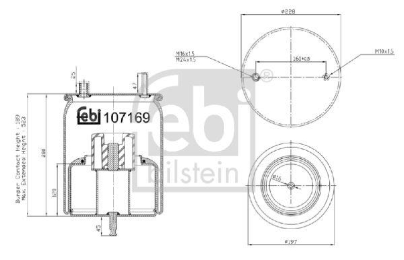 FEBI BILSTEIN 107169 Luftfederbalg mit Stahlkolben und Kolbenstange für Volvo