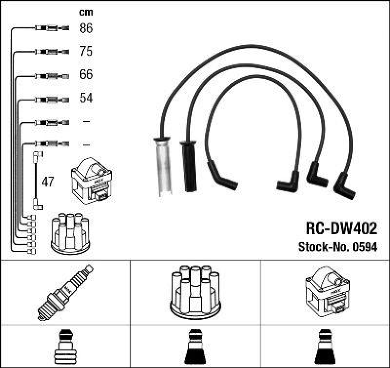 NGK 0594 Zündleitungssatz RC-DW402 |Zündkabel