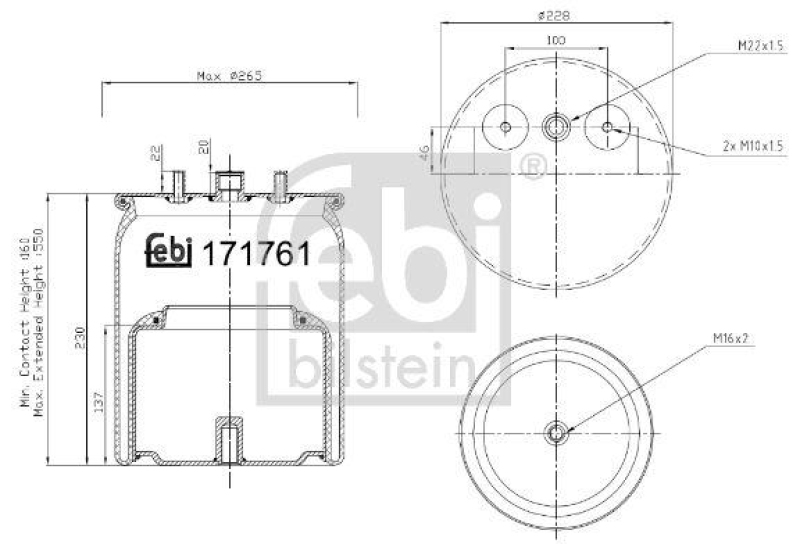 FEBI BILSTEIN 171761 Luftfederbalg mit Stahlkolben für DAF