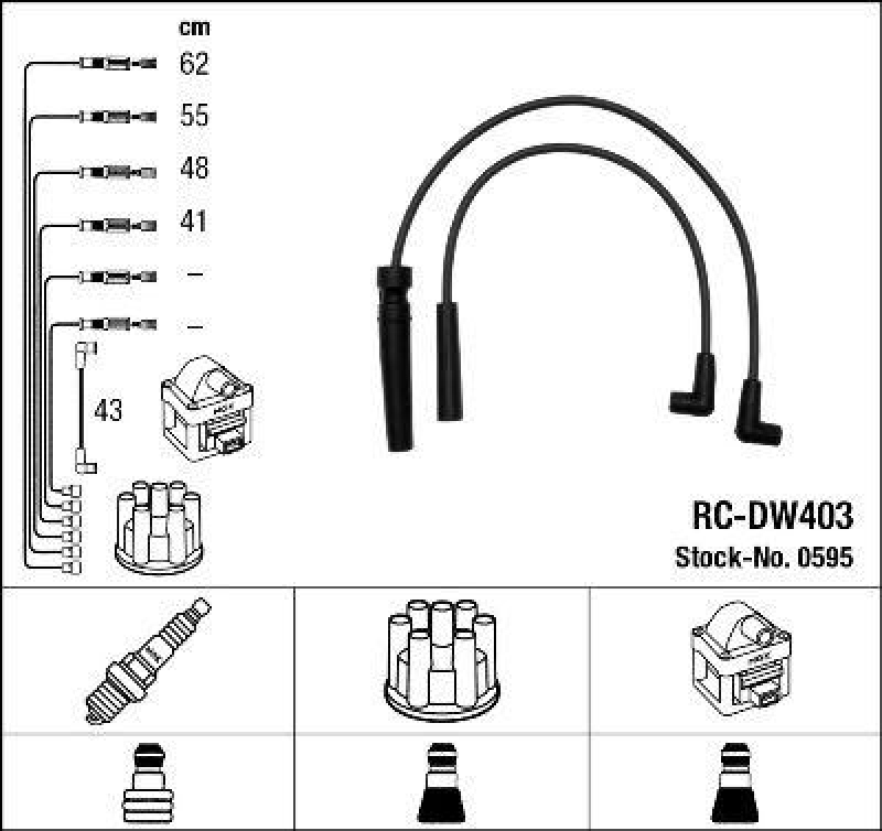 NGK 0595 Z&uuml;ndleitungssatz RC-DW403 |Z&uuml;ndkabel