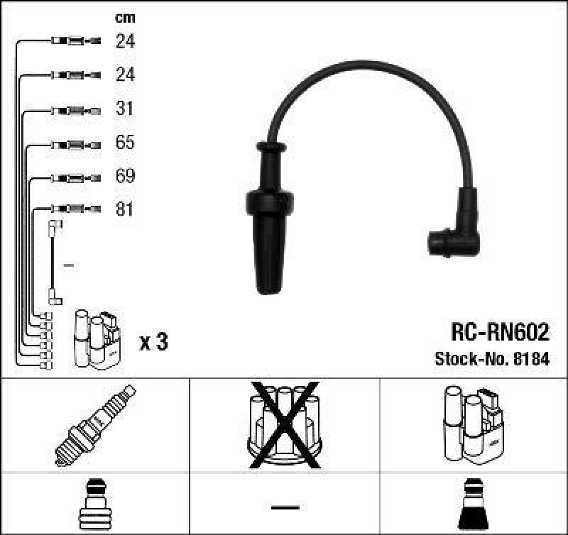 NGK 8184 Zündleitungssatz RC-RN602 |Zündkabel