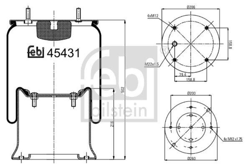 FEBI BILSTEIN 45431 Luftfederbalg mit Stahlkolben für ROR