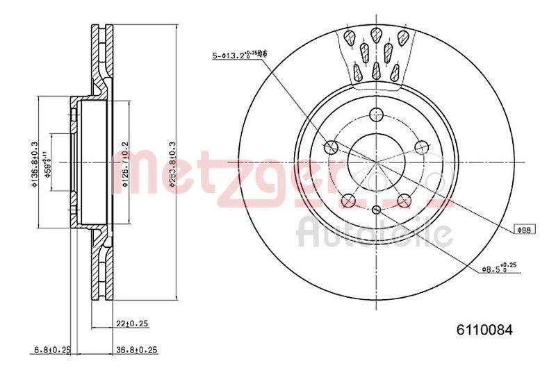 METZGER 6110084 Bremsscheibe Lack/Ks/Ms für ALFA VA