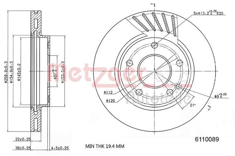 METZGER 6110089 Bremsscheibe Lack/Ks für MB VA