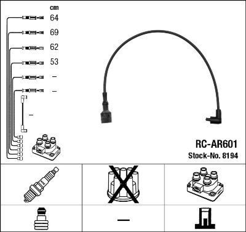 NGK 8194 Zündleitungssatz RC-AR601 |Zündkabel