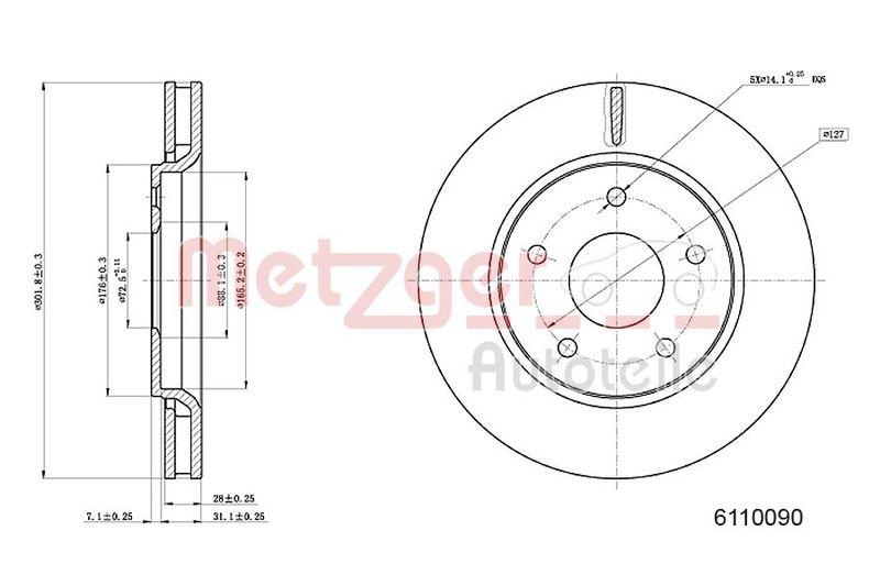 METZGER 6110090 Bremsscheibe Lack/Ks für CHRYSLER/FIAT VA