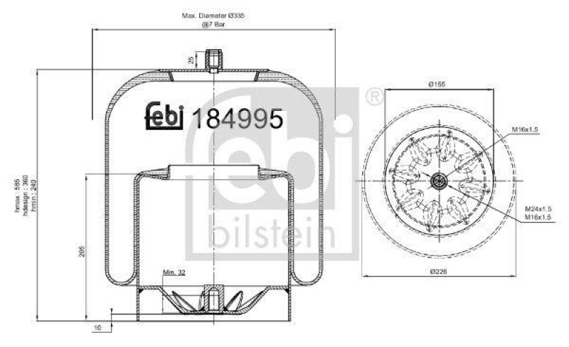 FEBI BILSTEIN 184995 Luftfederbalg mit Stahlkolben für Mercedes-Benz