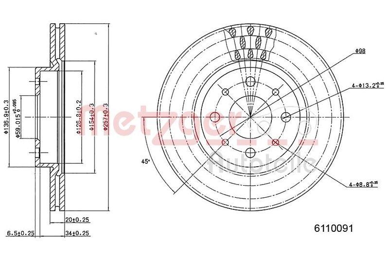 METZGER 6110091 Bremsscheibe Lack/Ks für FIAT/LANCIA VA