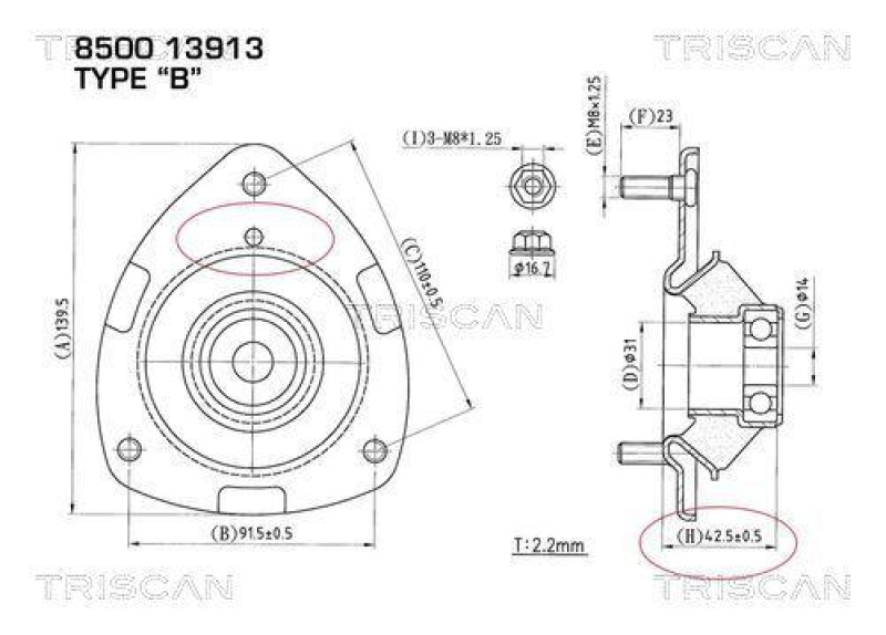 TRISCAN 8500 13913 Federbeinlagersatz für Toyota Yaris