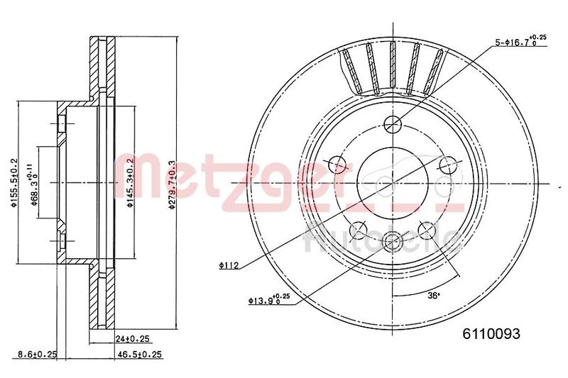 METZGER 6110093 Bremsscheibe Lack/Ks für VW VA