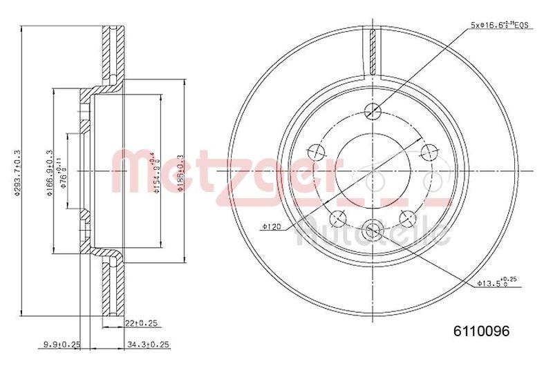 METZGER 6110096 Bremsscheibe Lack/Ks für VW HA