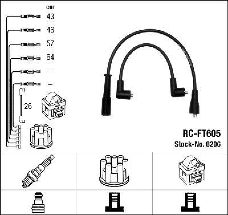 NGK 8206 Zündleitungssatz RC-FT605 |Zündkabel