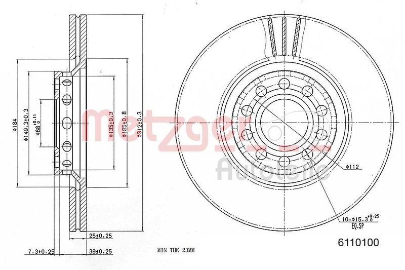 METZGER 6110100 Bremsscheibe Lack/Ks/Hc für AUDI VA