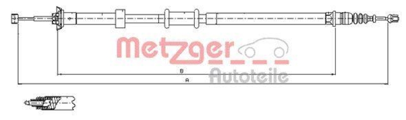 METZGER 12.0726 Seilzug, Feststellbremse für FIAT hinten rechts