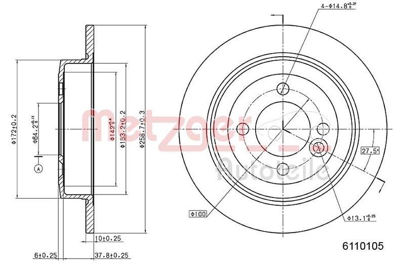 METZGER 6110105 Bremsscheibe Lack/Ks für MINI HA