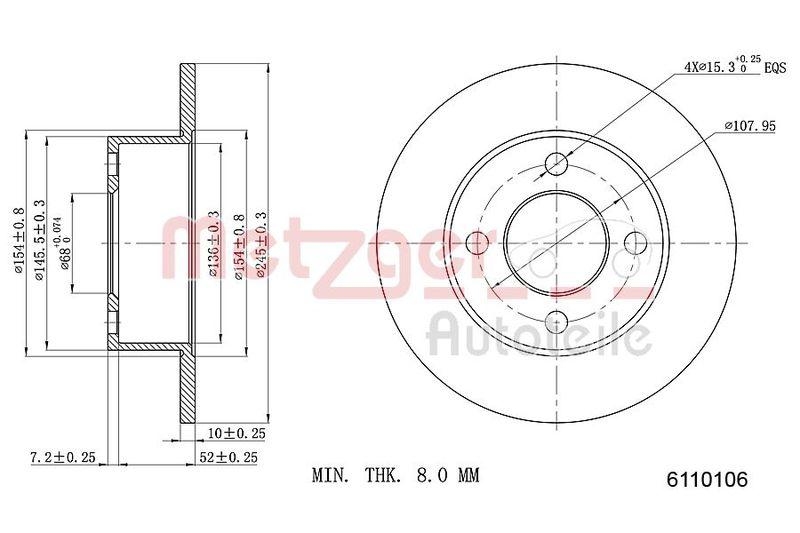 METZGER 6110106 Bremsscheibe Lack/Ks für AUDI HA