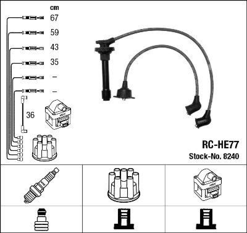 NGK 8240 Zündleitungssatz RC-HE77 |Zündkabel