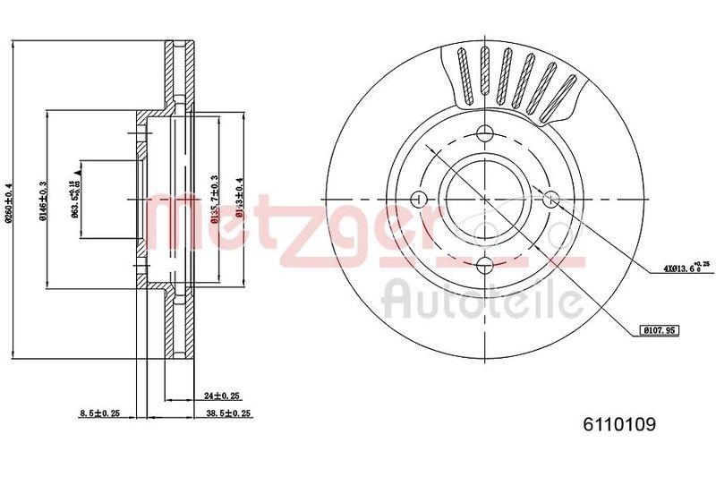 METZGER 6110109 Bremsscheibe Lack/Ks für FORD VA