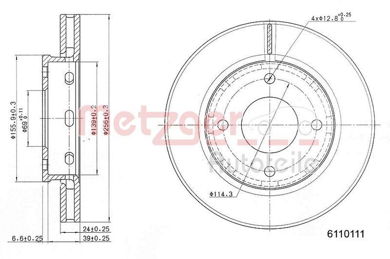 METZGER 6110111 Bremsscheibe Lack/Ks für MITSUBISHI/SMART VA