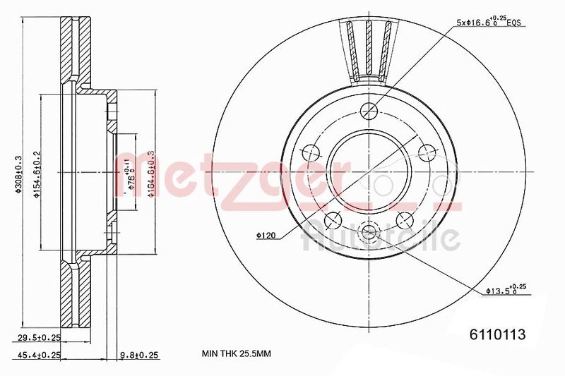 METZGER 6110113 Bremsscheibe Lack/Ks/Hc für VW VA