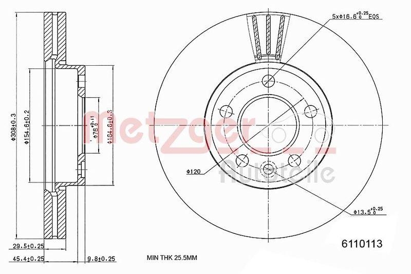 METZGER 6110113 Bremsscheibe Lack/Ks/Hc f&uuml;r VW VA