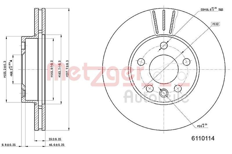 METZGER 6110114 Bremsscheibe Lack/Ks für FORD/SEAT/VW VA