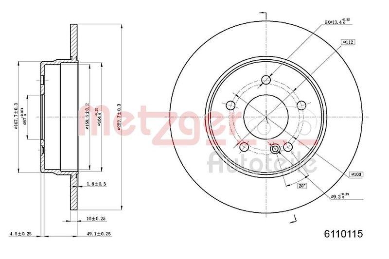 METZGER 6110115 Bremsscheibe Lack/Ks/Ms für MB HA