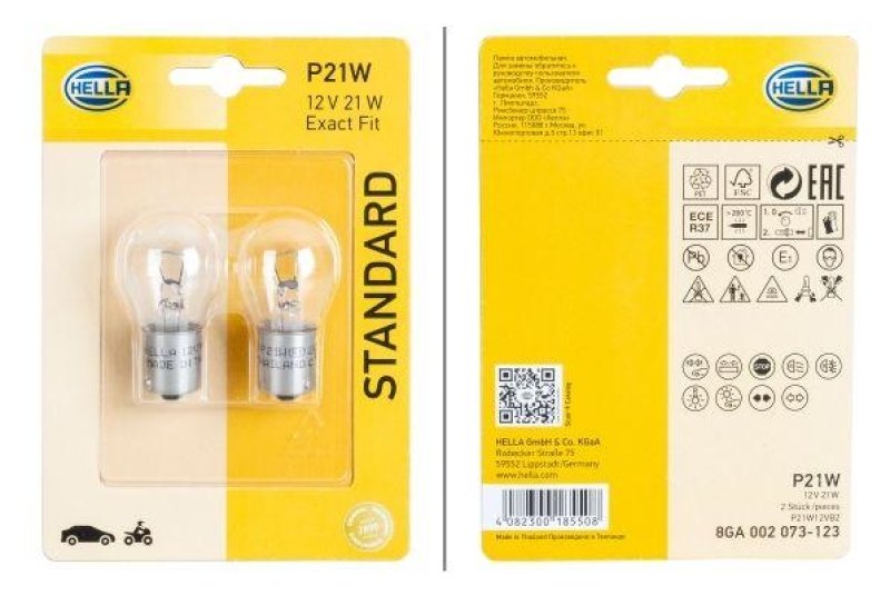 HELLA 8GA002073-123 Glühlampe BA15S 12V 21W P21W