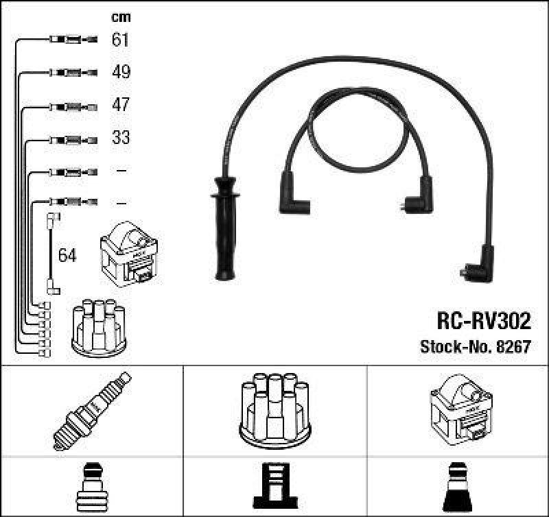 NGK 8267 Zündleitungssatz RC-RV302 |Zündkabel