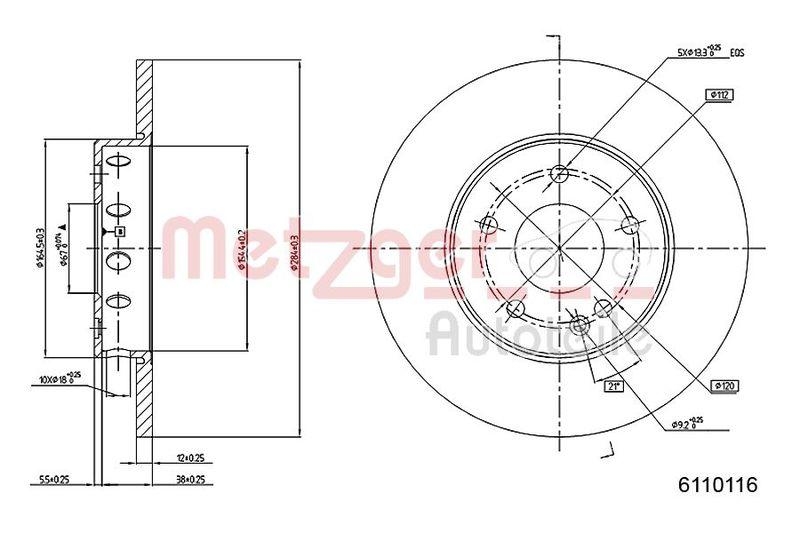 METZGER 6110116 Bremsscheibe Lack/Ks/Ms für MB VA