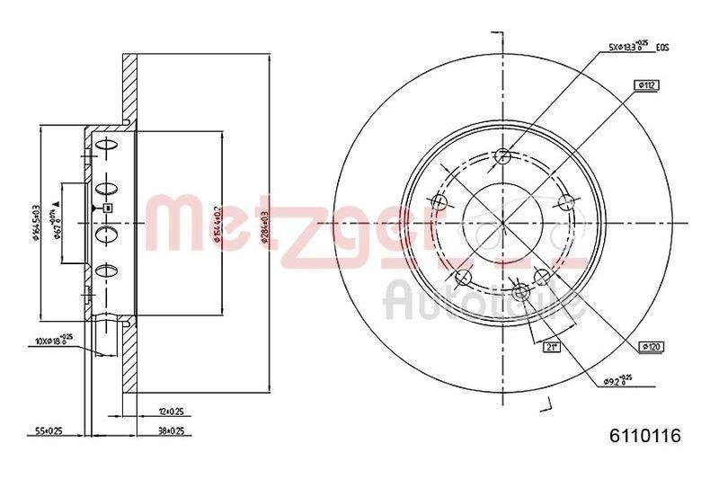 METZGER 6110116 Bremsscheibe Lack/Ks/Ms für MB VA