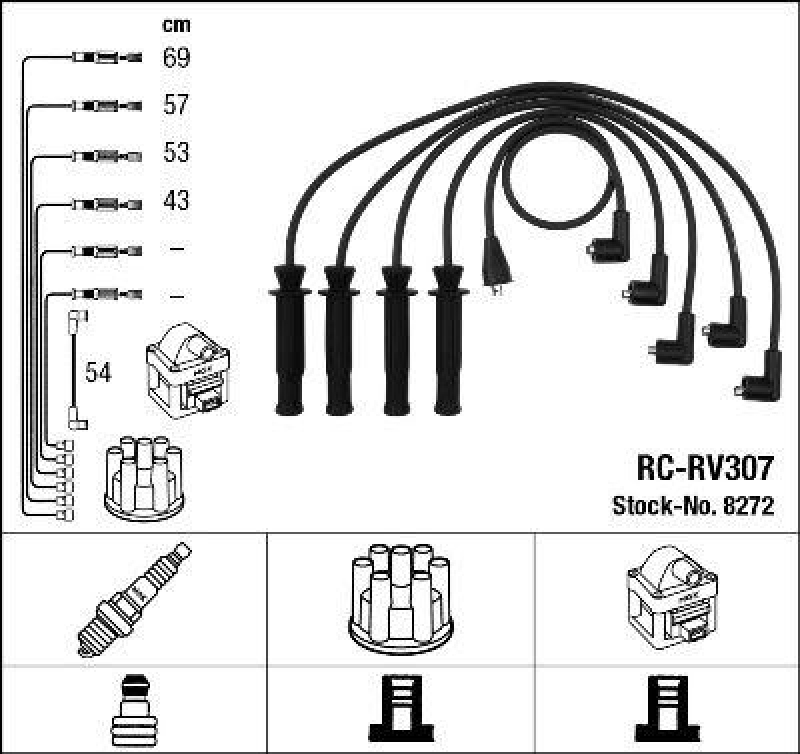 NGK 8272 Zündleitungssatz RC-RV307 |Zündkabel