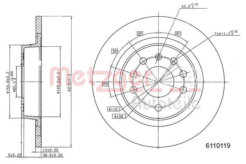 METZGER 6110119 Bremsscheibe Lack/Ks/Ms für OPEL HA