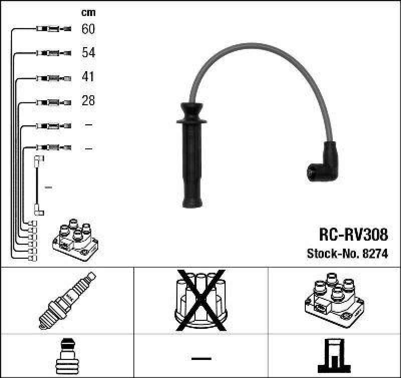 NGK 8274 Zündleitungssatz RC-RV308 |Zündkabel