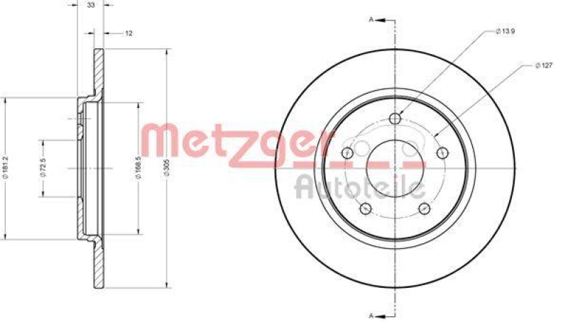 METZGER 6110120 Bremsscheibe Lack/Ks für DODGE/FIAT/LANCIA/VW HA