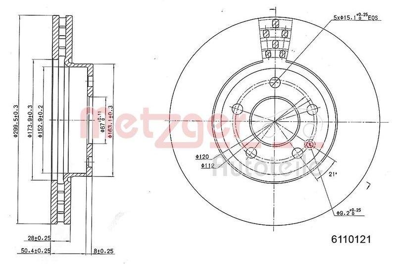 METZGER 6110121 Bremsscheibe Lack/Ks/Ms/Hc für MB VA