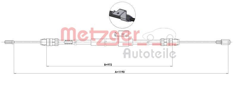 METZGER 1.FD021 Seilzug, Feststellbremse für FORD hinten rechts