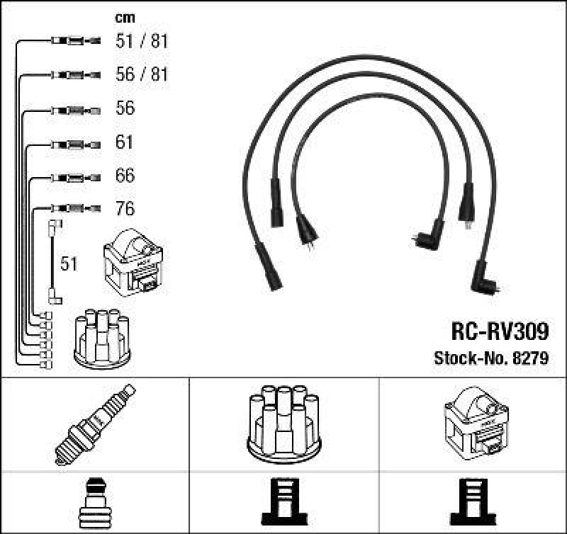 NGK 8279 Zündleitungssatz RC-RV309 |Zündkabel