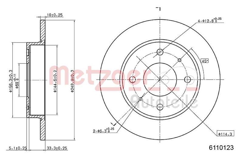 METZGER 6110123 Bremsscheibe Lack/Ks für MITSUBISHI/SMART HA