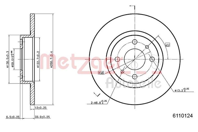 METZGER 6110124 Bremsscheibe Lack/Ks/Ms für FIAT/LANCIA VA