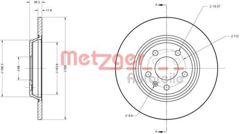 METZGER 6110125 Bremsscheibe Lack/Ks f&uuml;r AUDI HA