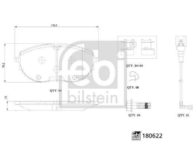 FEBI BILSTEIN 180622 Bremsbelagsatz mit Befestigungsmaterial für VW-Audi